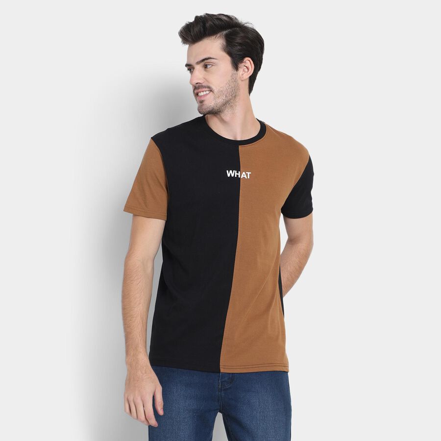 Men's 100% Cotton Round Neck Half Sleeves T-Shirt , Brown, large image number null