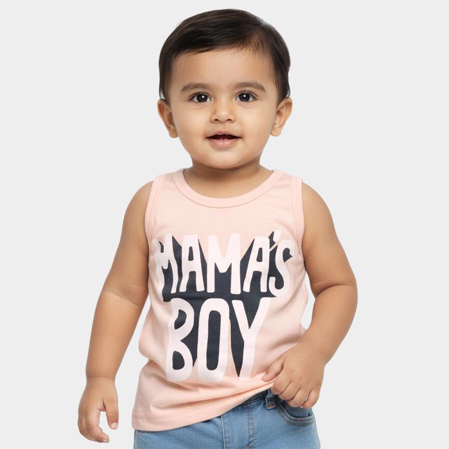 Infants Peach Cotton Round Neck Casual Vest, Peach, large
