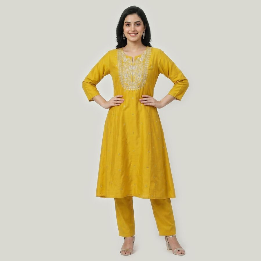 Women's Mustard Embroidered Ethnic Set, Mustard, large