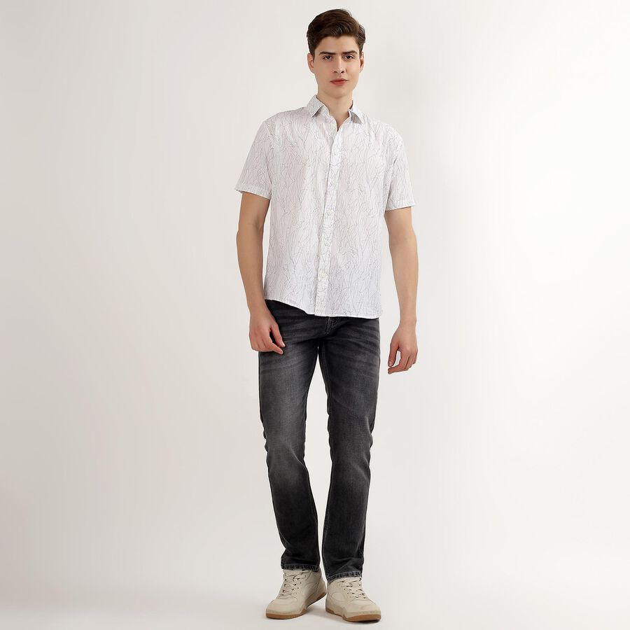 Men's Light Grey Cotton Half Sleeve Classic Casual Shirt, Light Grey, large