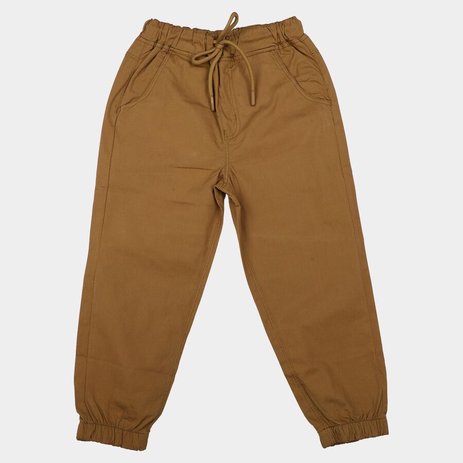 Boys' Brown Regular Fit Drawstring Jogger Trousers, Brown, large