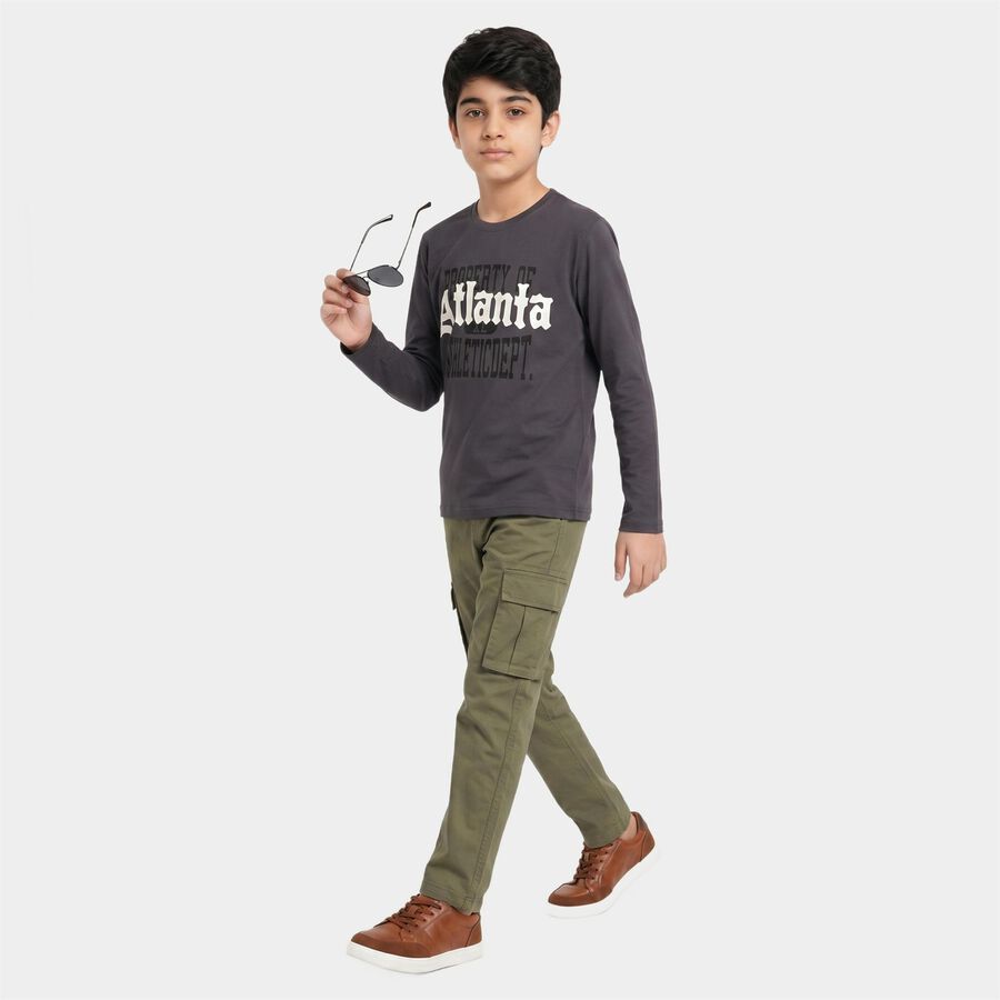 Boys Dark Grey Round Neck Regular Boys T-Shirt, Dark Grey, large