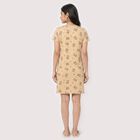 Women Beige Round Neck T-Shirt Style Nighty, Beige, small