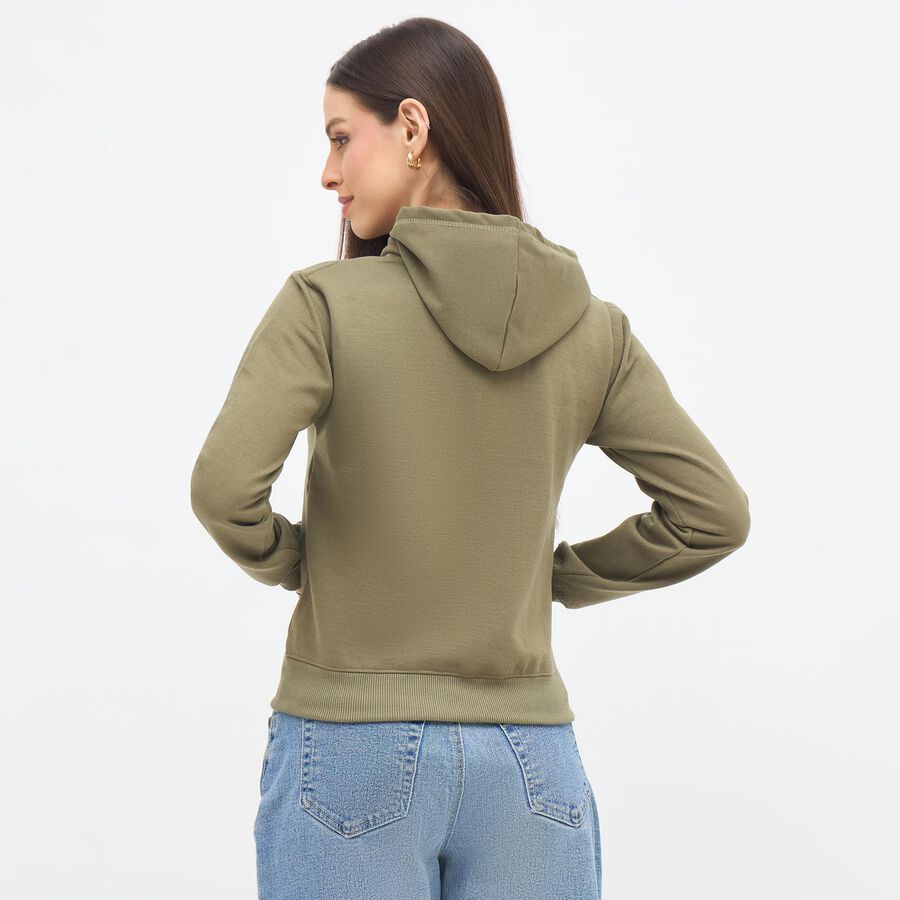 Women's Muted Olive Green Hooded Casual Sweatshirt, ओलिव, large image number null