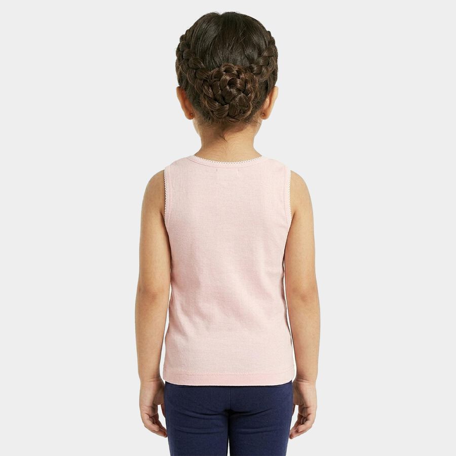 Girls Pink Cotton Round Neck Sleeveless Vest, Pink, large