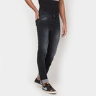 Cotton Blend Spandex Acid Wash/Bleached Skinny Jeans, Black, small image number null