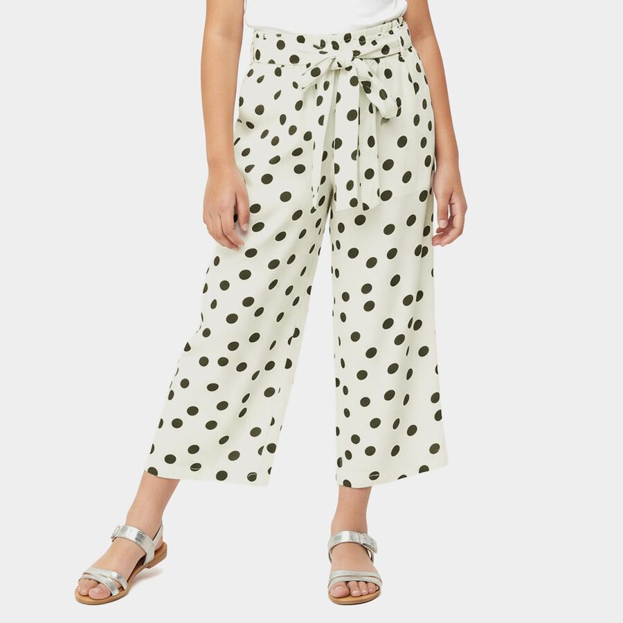 Girls' White Regular Fit Star Printed Capri, सफ़ेद, large