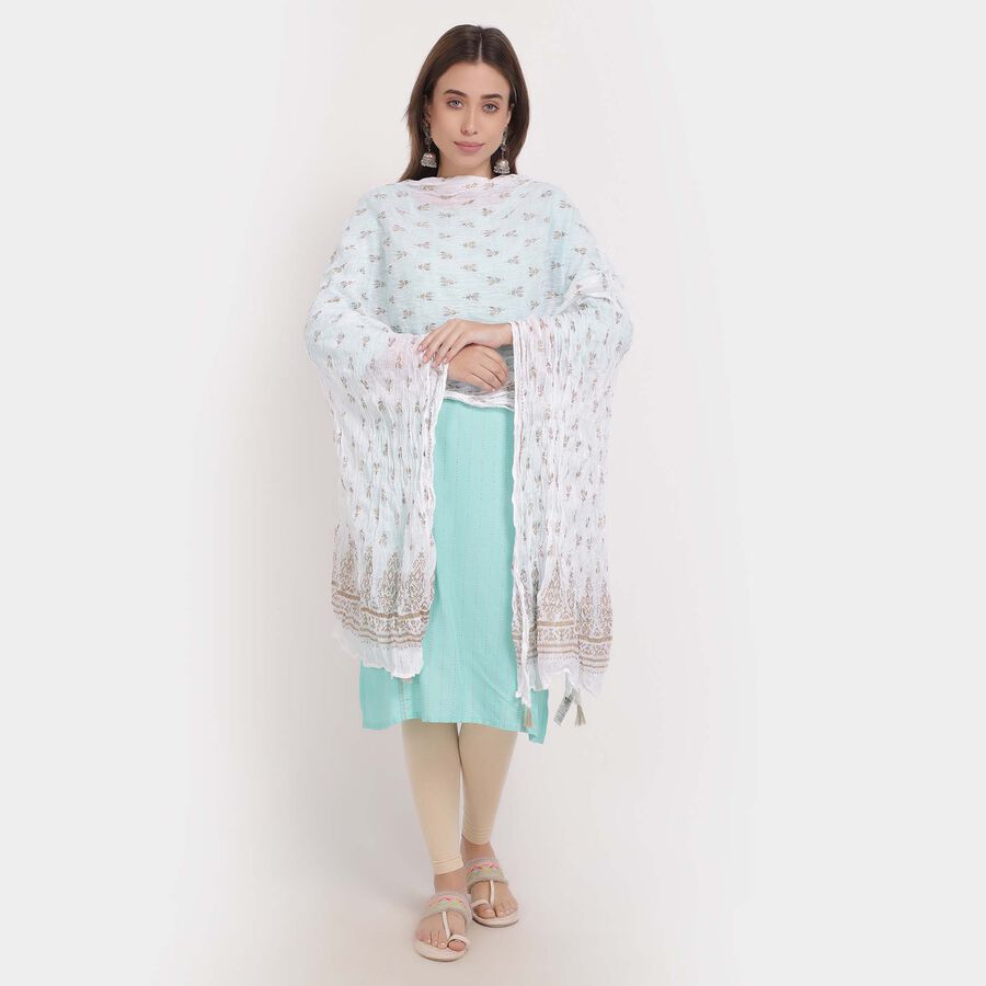 Cotton Printed Crinkled Dupatta, White, large image number null