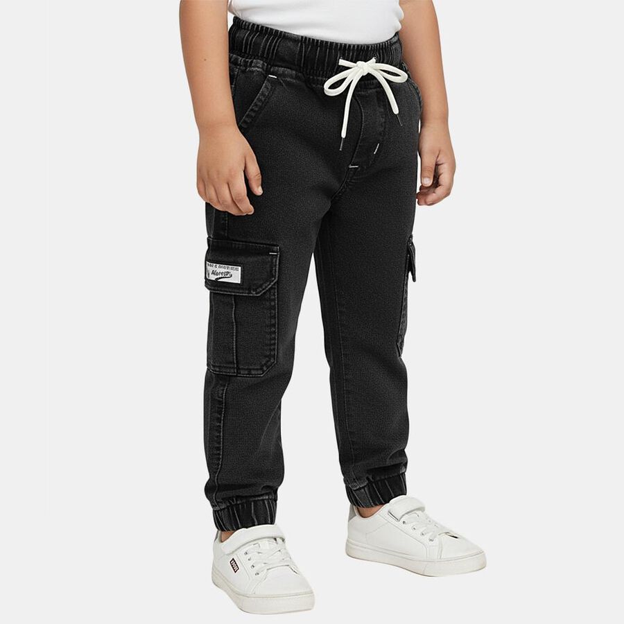 Boys' Washed Black Relaxed Fit Cargo Jogger Jeans, Black, large