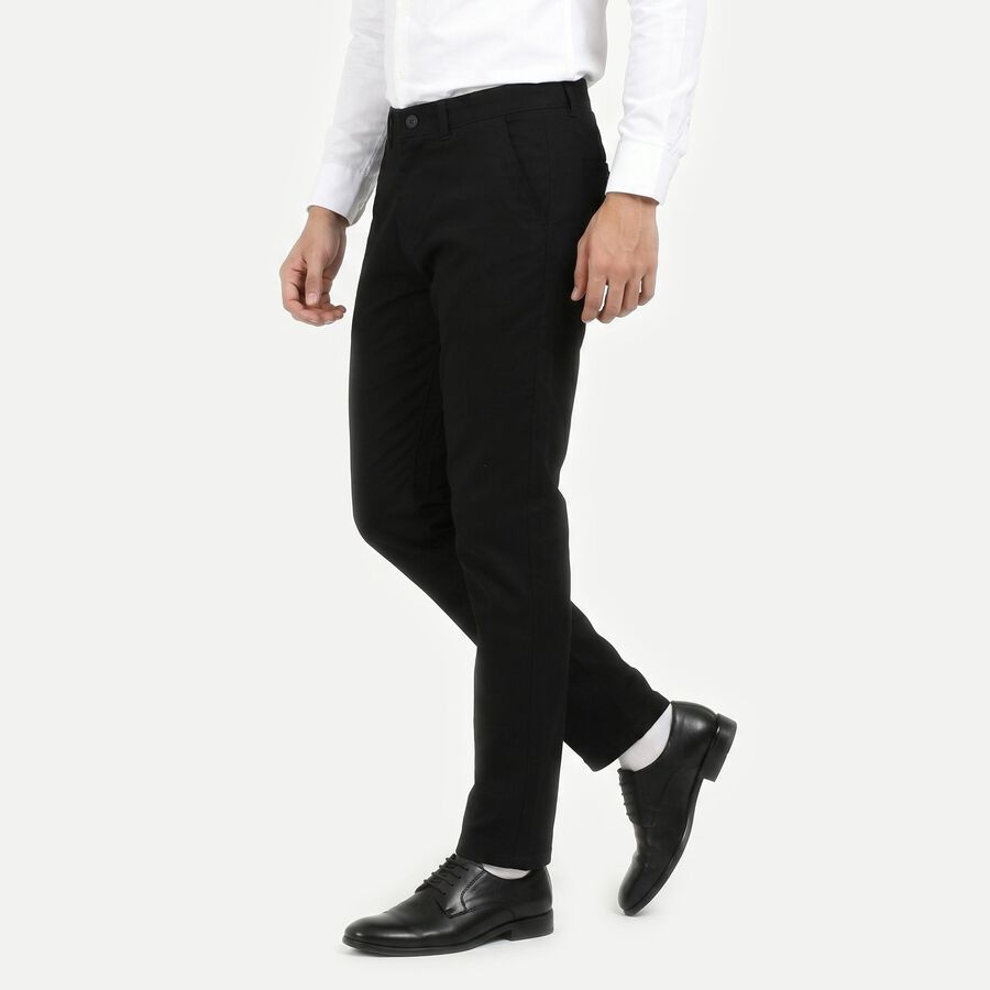 Men's Black Slim Fit Chino Trousers, काला, large