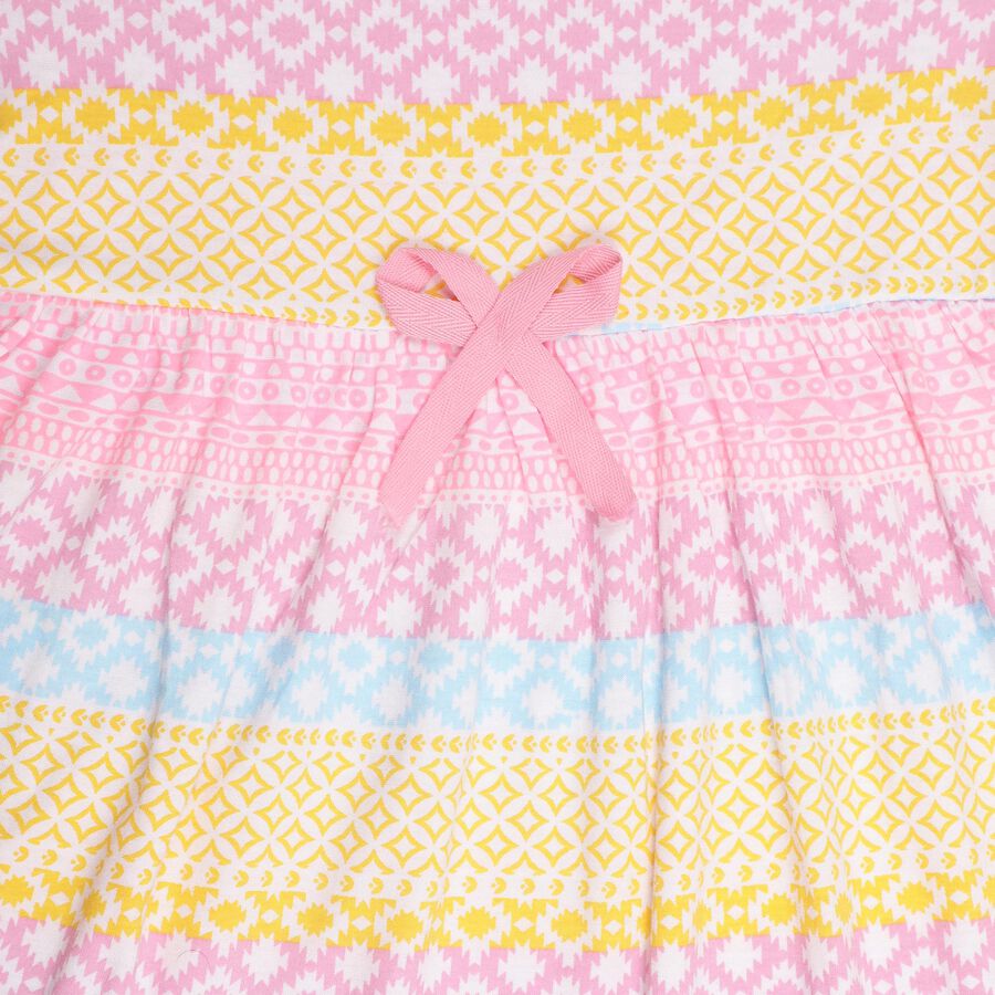 Girls' Multicolor Printed Short Sleeve A-Line Frock, Light Pink, large image number null