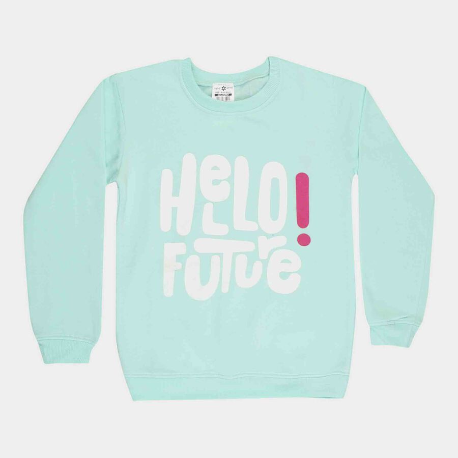 Girls Regular Round Neck Sweatshirt, Light Green, large image number null