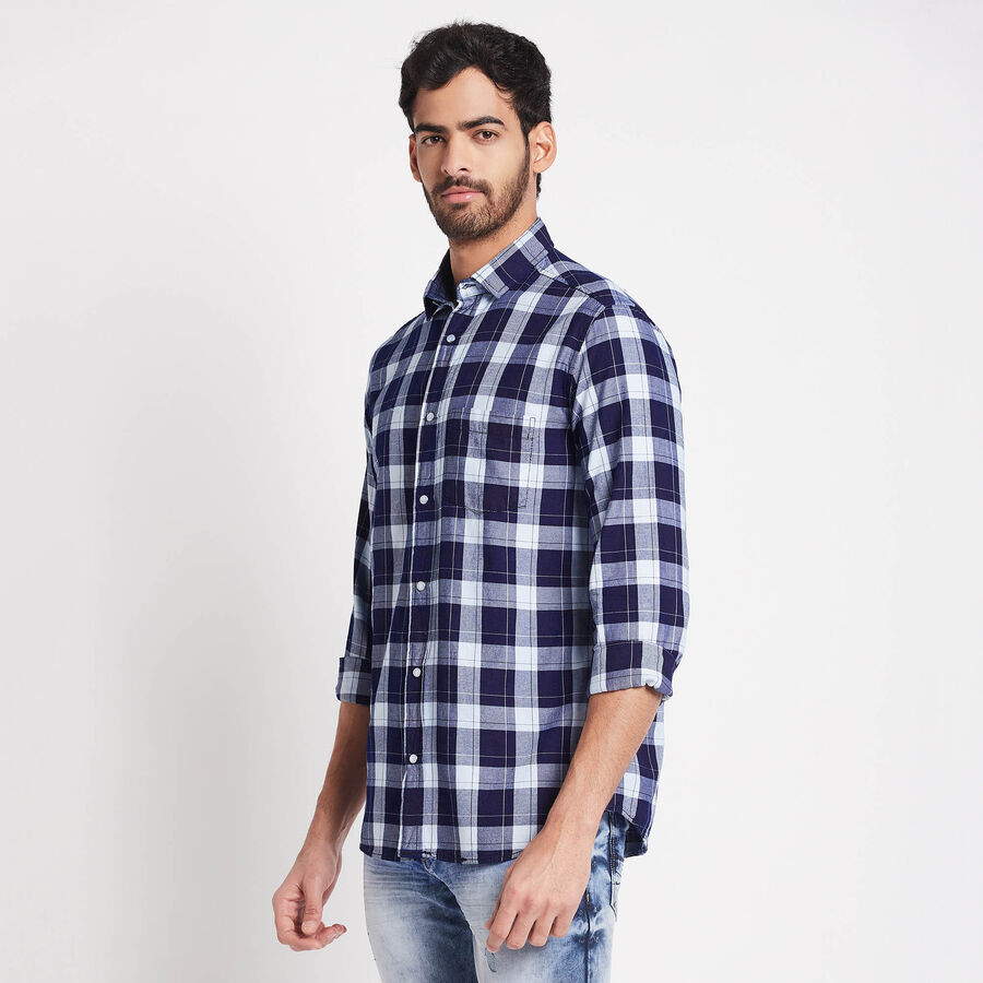 Cotton Checks Casual Shirt, Dark Blue, large image number null