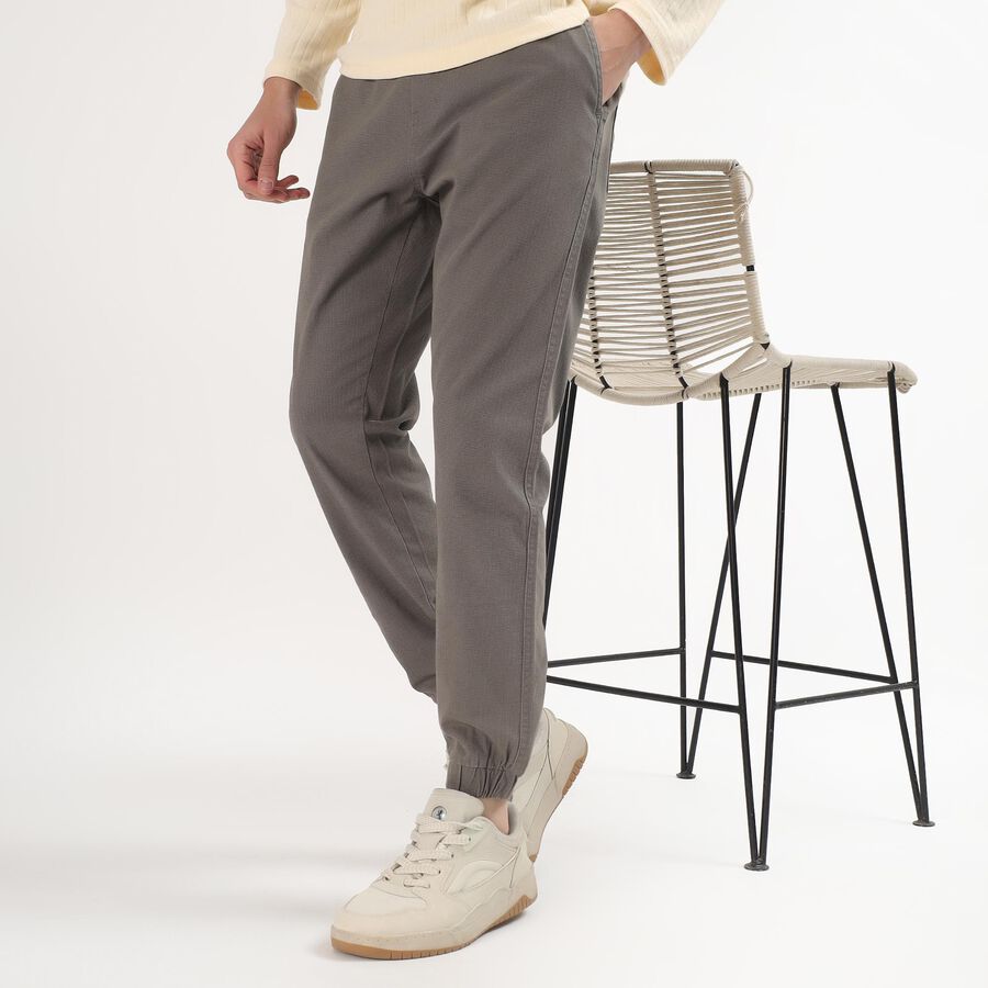 Men's Muted Charcoal Grey Slim Fit Joggers, हल्का ग्रे, large