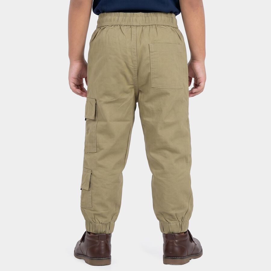Boys' Olive Green Regular Fit Cargo Trousers, ओलिव, large