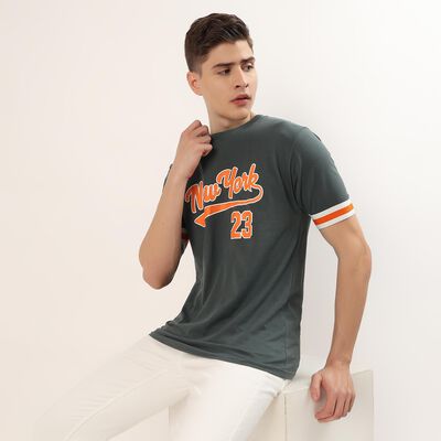 Men's Green Cotton Round Neck Graphic Printed T-Shirt