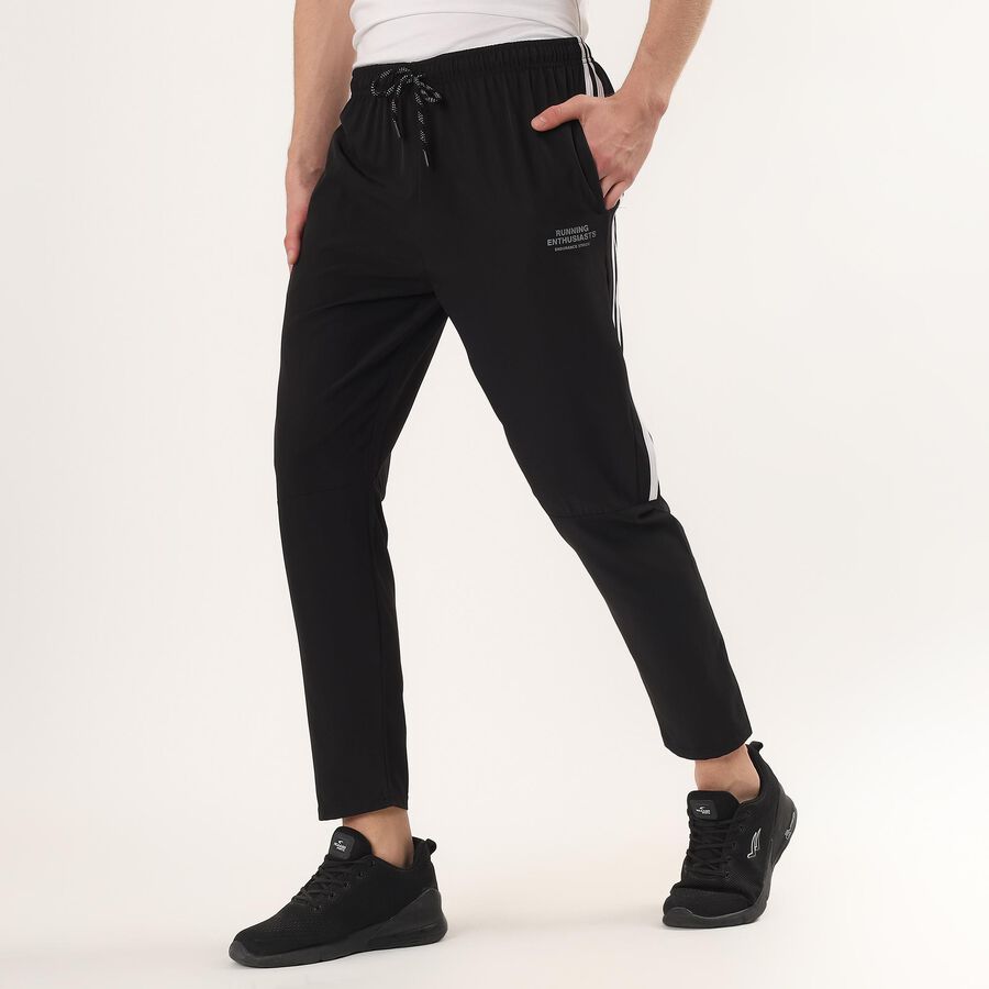 Men's Black Regular Fit Side-Striped Track Pants, Black, large