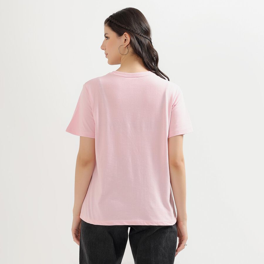 Women's Light Pink Round Neck Graphic Print T-Shirt, Pink, large image number null