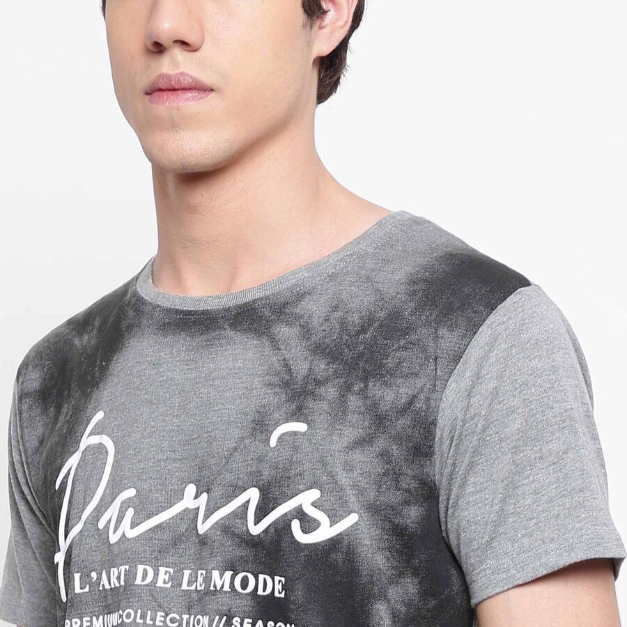 Printed Round Neck T-Shirt, Melange Mid Grey, large image number null
