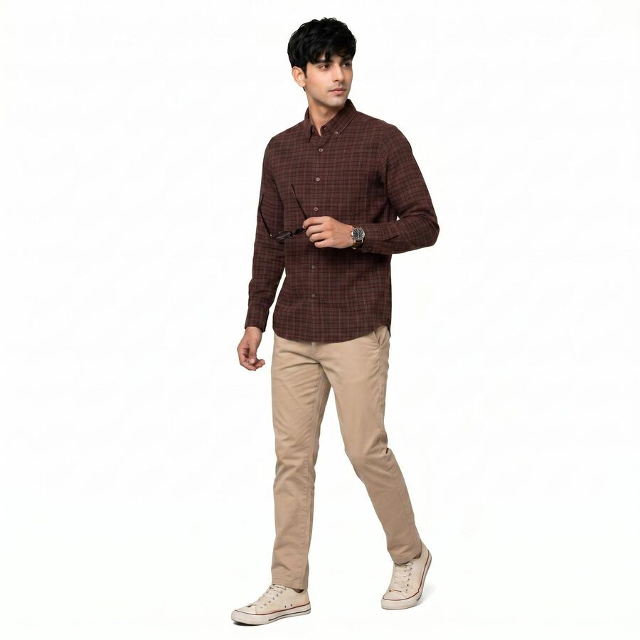 Men's Maroon Cotton Button-Down Collar Regular Fit Casual Shirt, मरून, large