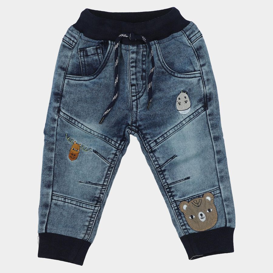 Infants' Light Blue Jogger Fit Animal Patch Jeans, Light Blue, large
