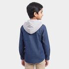 Boys Navy Blue Hooded Casual Shirt, Mid Blue, small