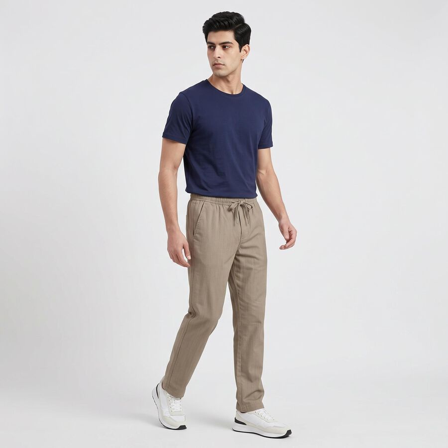 Men's Olive Green Slim Fit Drawstring Chino Trousers, Light Green, large