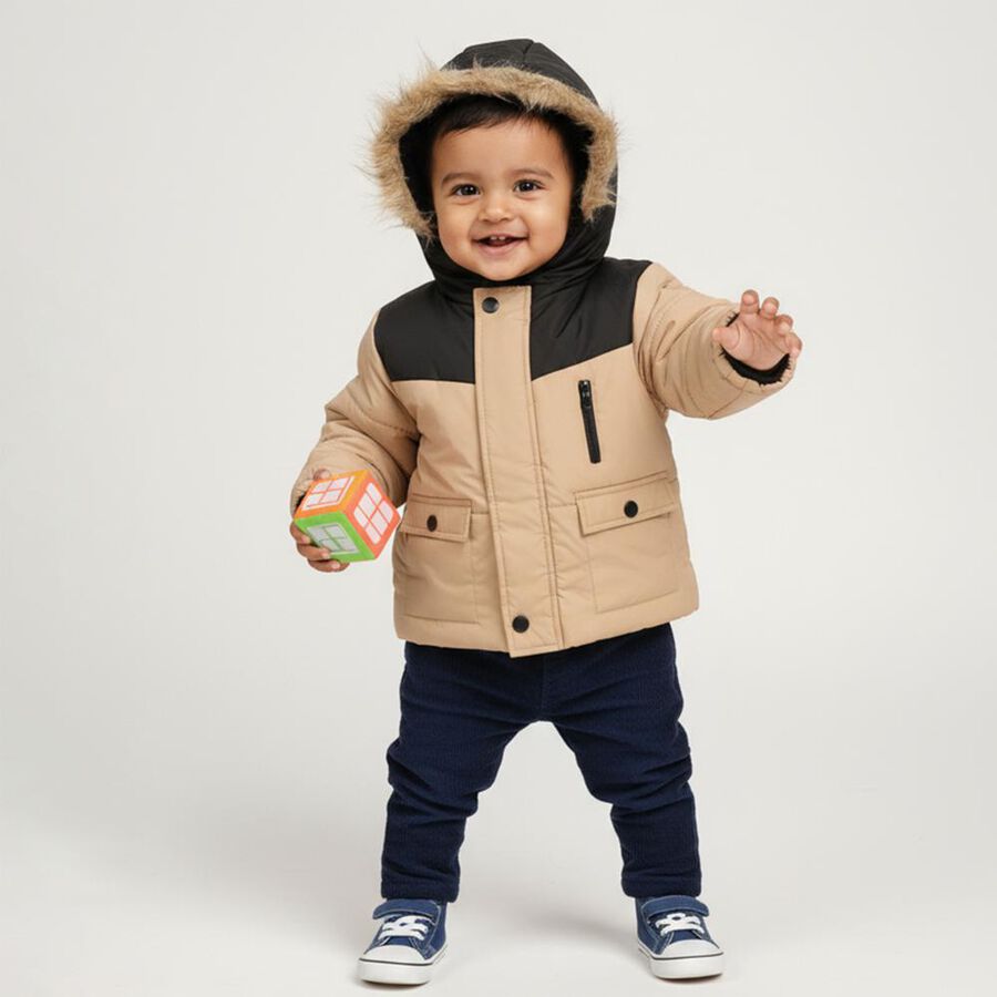 Infants Light Beige Hooded Casual Jacket, Beige, large image number null