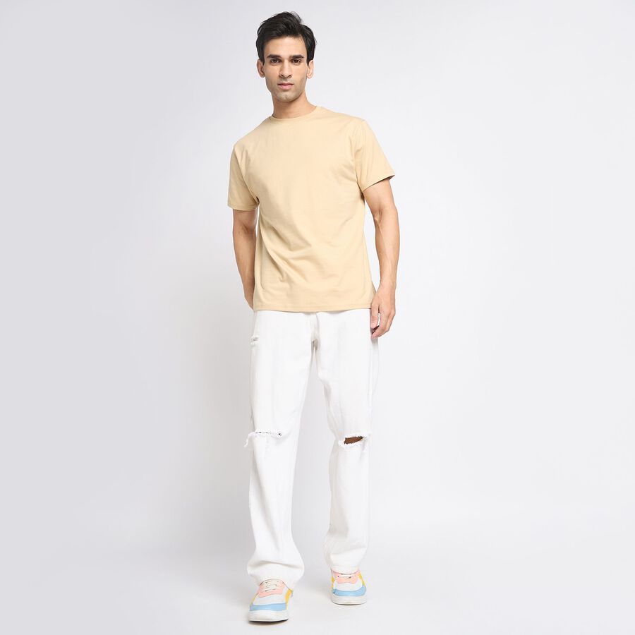 Men's Round Neck Half Sleeves T-Shirt, Beige, large image number null