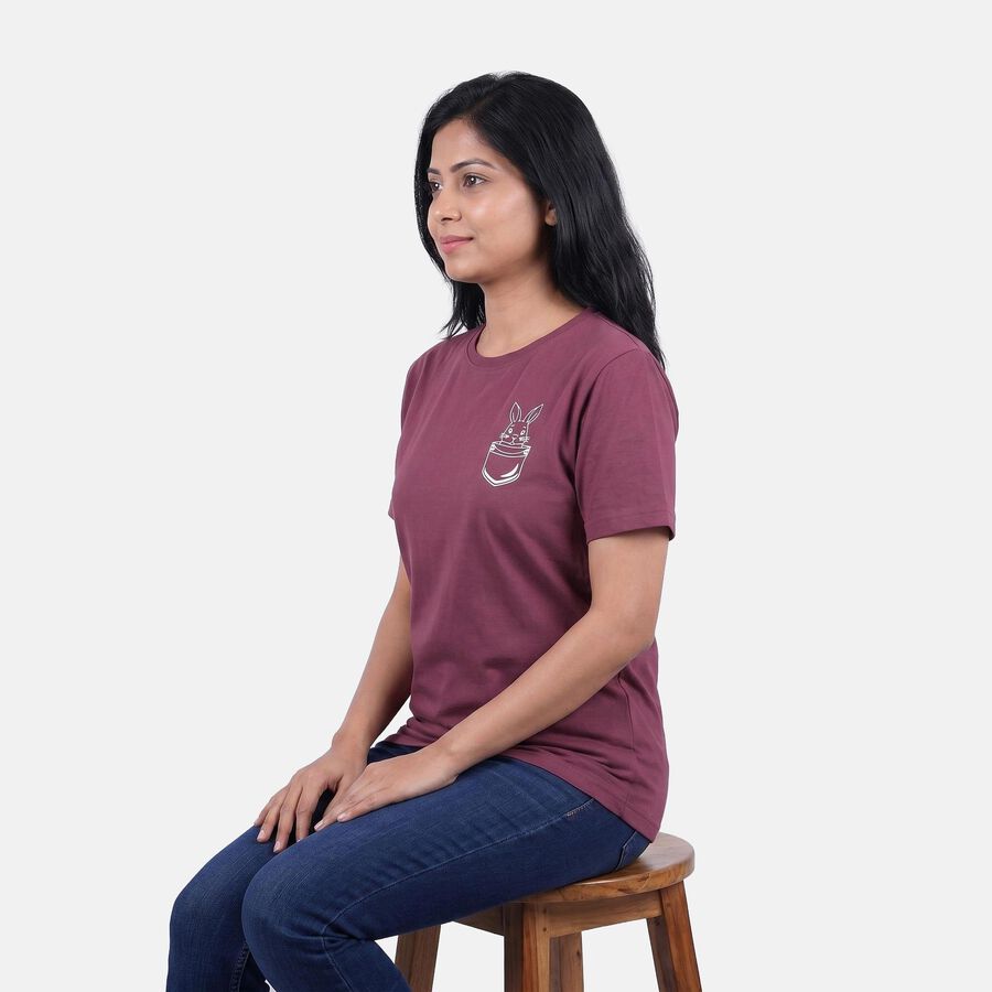 Women Purple Round Neck Casual T-Shirt, Purple, large