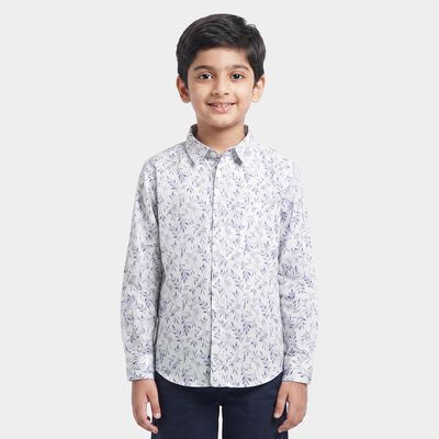 Boys White Cotton Spread Collar Casual Shirt