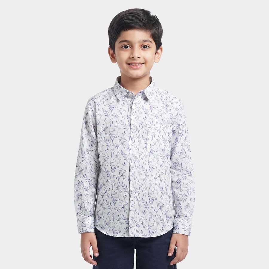 Boys White Cotton Spread Collar Casual Shirt, White, large