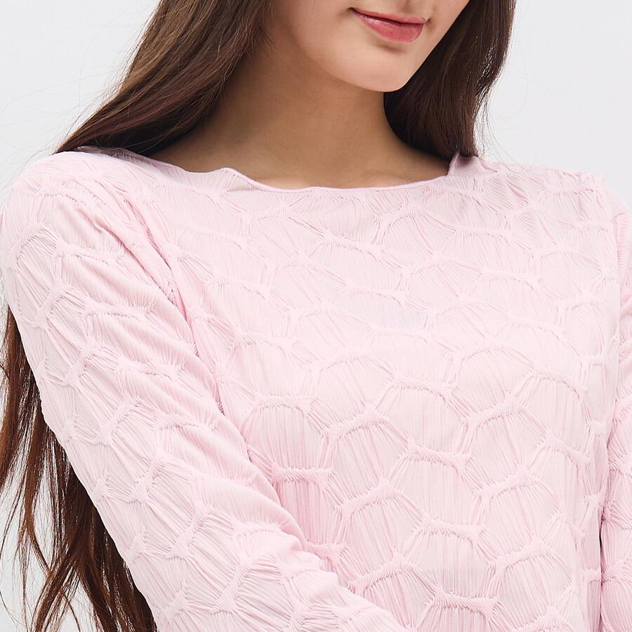 Women's Light Pink Round Neck Casual Crop Top, Light Pink, large
