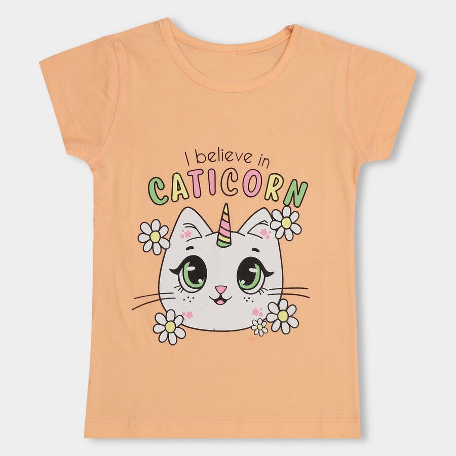 Girls' 100% Cotton T-Shirt , Peach, large