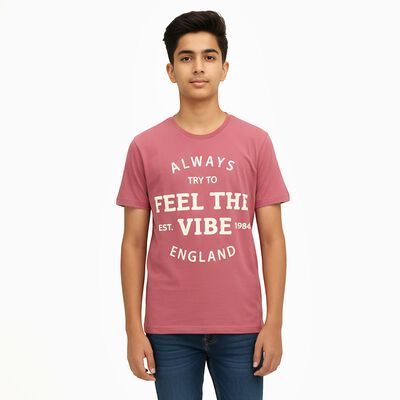 Boys Muted Rose Pink Round Neck Casual Half Sleeve T-Shirt