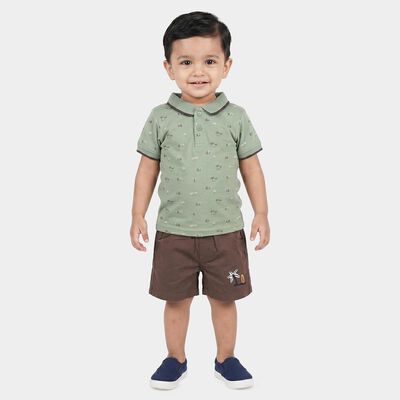 Infants' Mint Green 100% Cotton Polo Neck Printed Baba Suit