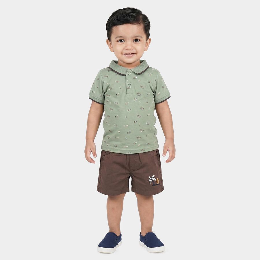 Infants' Mint Green 100% Cotton Polo Neck Printed Baba Suit, Light Green, large