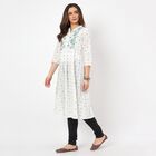 Women's White 100% Cotton Notch Neck Floral Printed Kurta, ऑफ व्हाइट, small