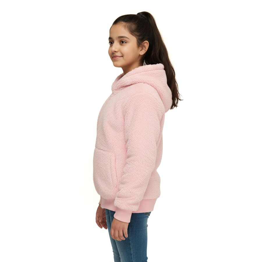 Girls Light Pink Hooded Casual Jacket, हल्का गुलाबी, large