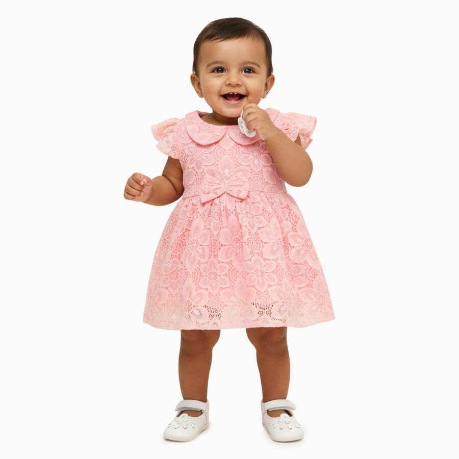 Infants' Soft Pink Floral Lace Party Frock, Light Pink, large
