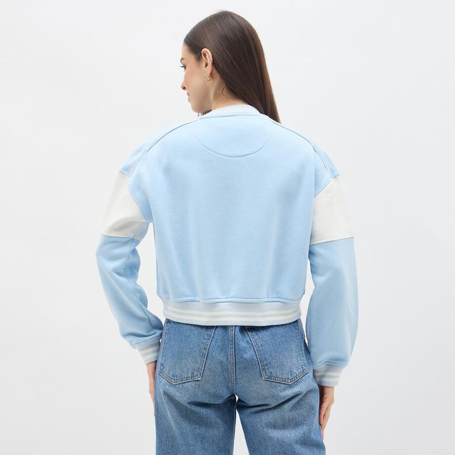 Women's Light Powder Blue Baseball Casual Jacket, Light Blue, large image number null