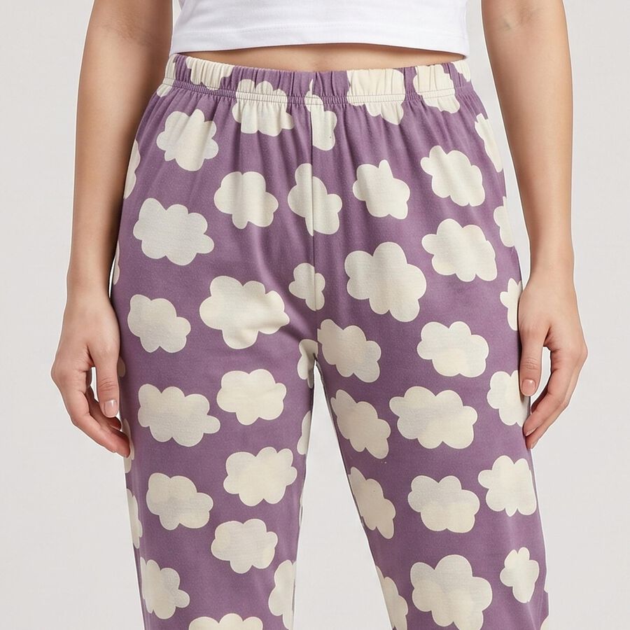Women Purple Cloud Printed Pyjama, बैंगनी, large
