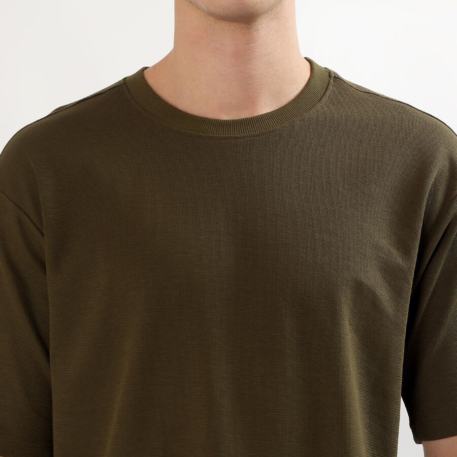 Men's Muted Olive Green Round Neck Casual T-Shirt, Olive, large image number null
