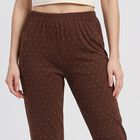 Women's Brown Straight Fit Polka Dot Print Pyjama, Brown, small