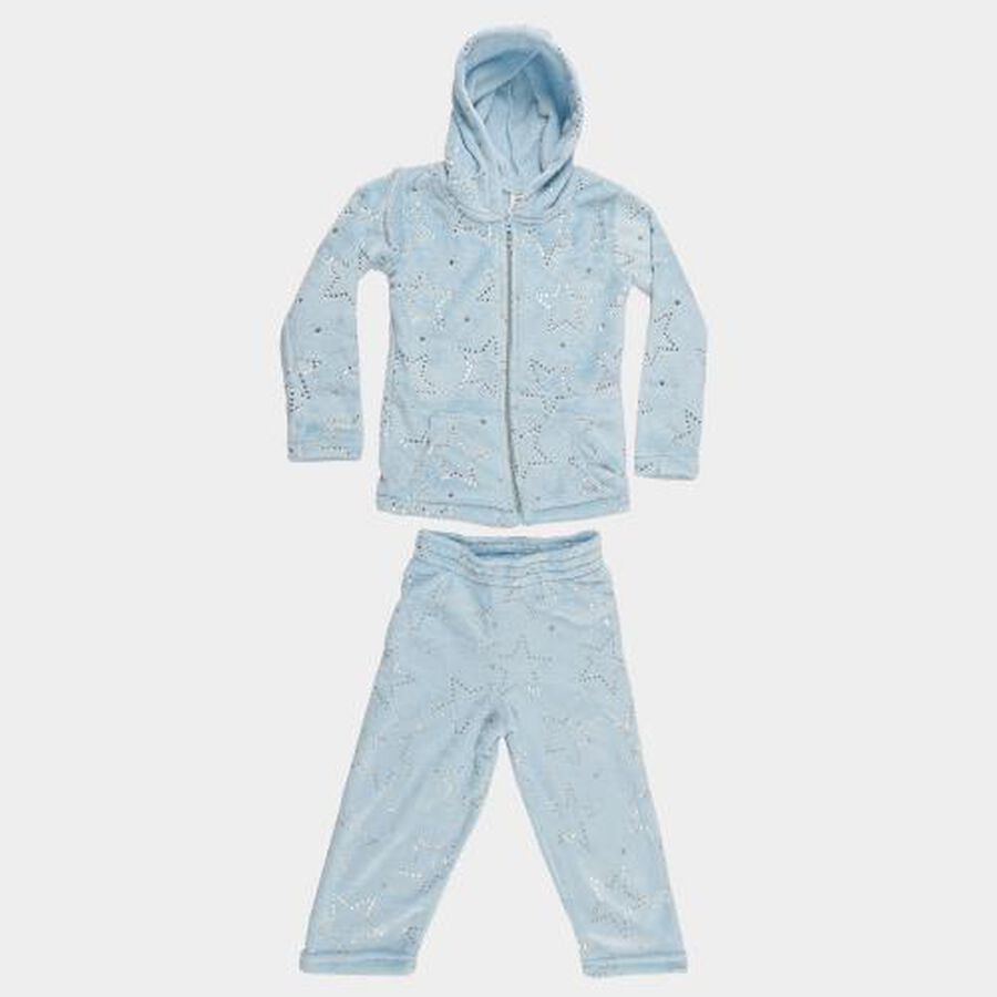 Girls Baby Blue Hooded Star Print Hipster Set, हल्का नीला, large image number null