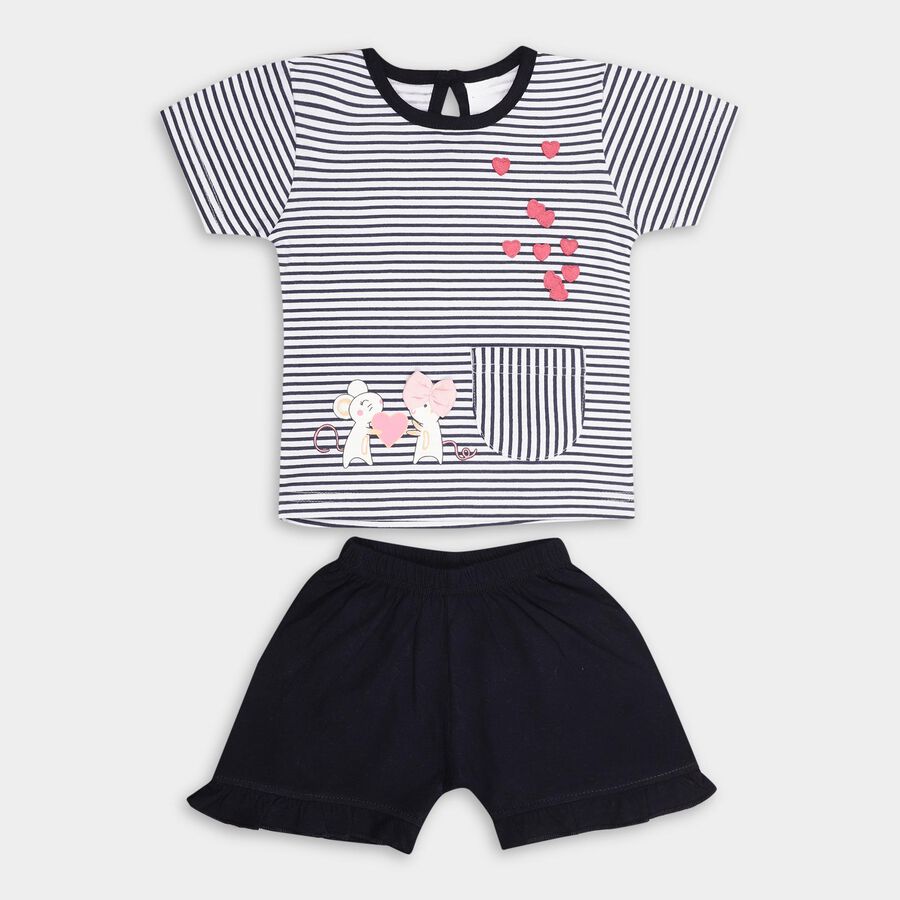 Infant Girls' 100% Cotton Short Set, Navy Blue, large