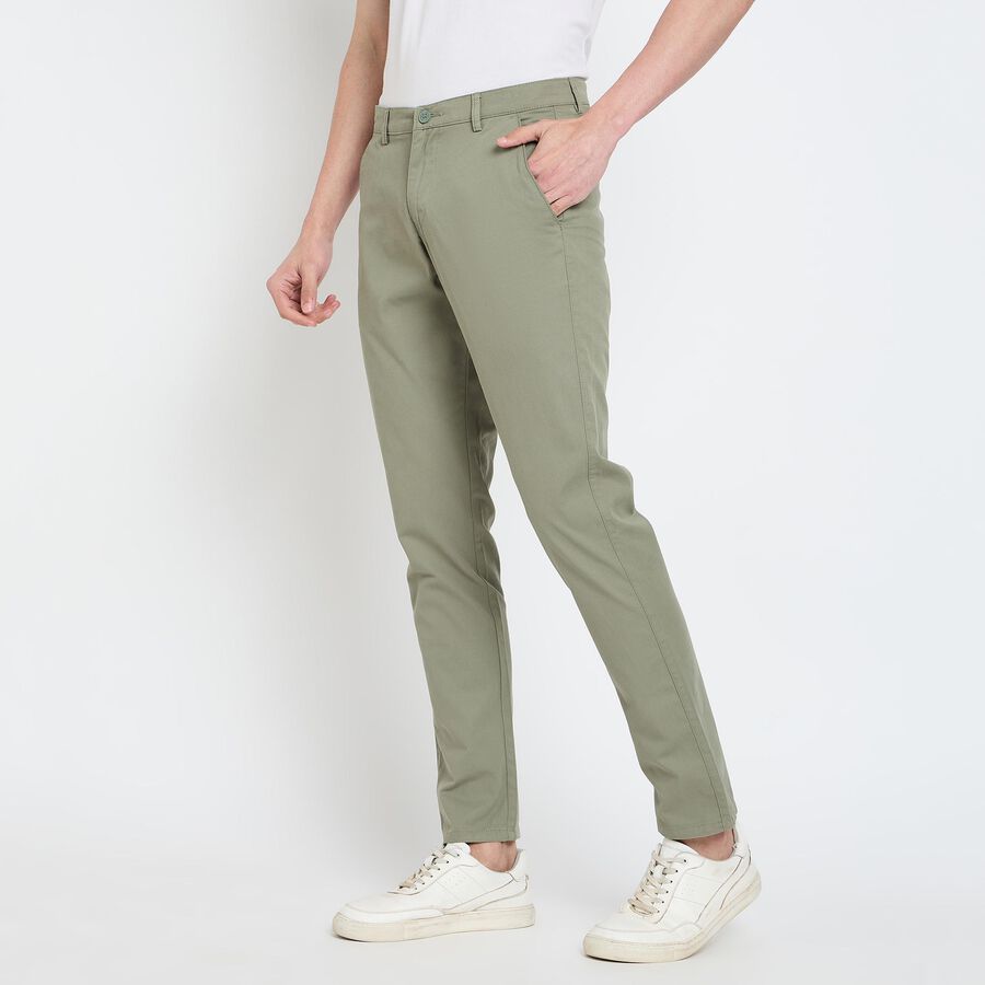 Men's 100% Cotton Slim Fit Casual Trousers, Light Green, large image number null