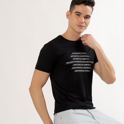 Men's Jet Black Round Neck Graphic T-Shirt