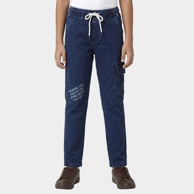 Boys' Blue Cargo Fit Printed Jeans