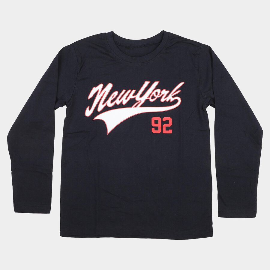 Boys Navy Blue Crew Neck Regular T-Shirt, नेवी ब्लू, large